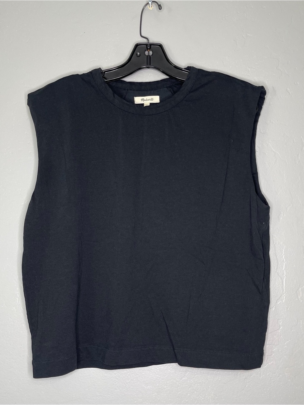 Madewell Women’s Black Shoulder Padded Structured Muscle Tee Sz L